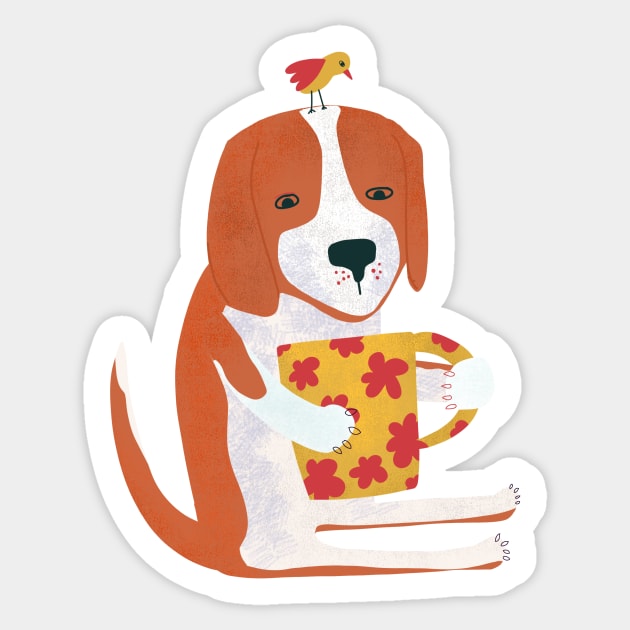 Beagle Drinking Coffee Sticker by Kathy Osborne Studio